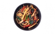  Vegetable Udon with Black Garlic Sauce 
